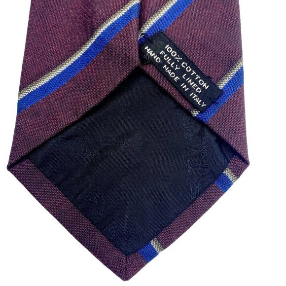 ETRO Vintage  Mens Necktie Cotton Burgundy Red Stripe Narrow Tie - Picture 2 of 8